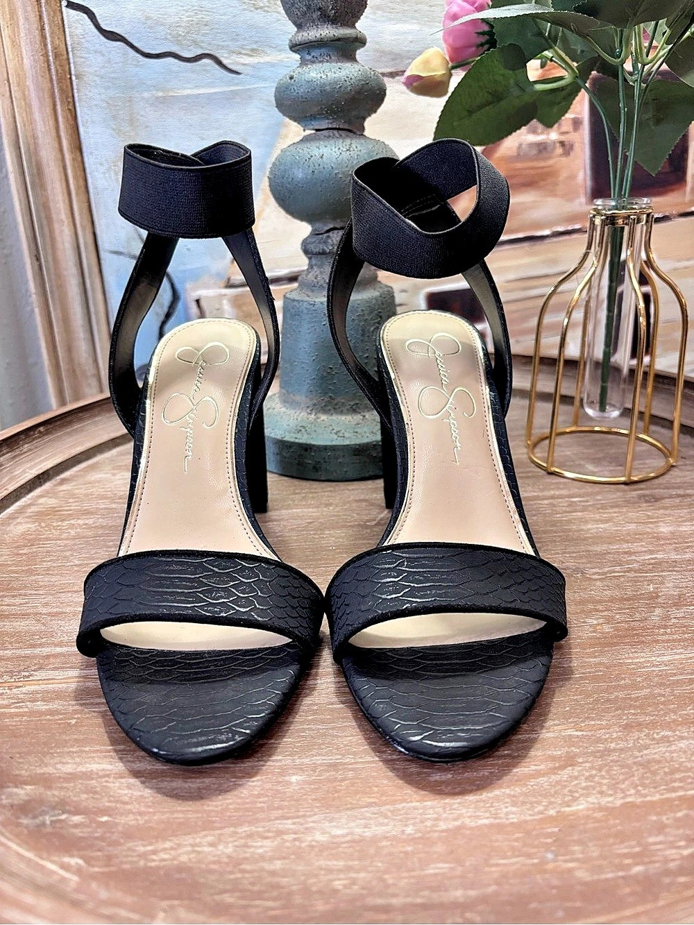 Jessica Simpson Black Ankle Strap Heels